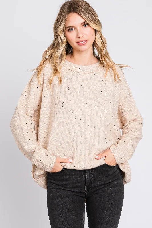 Women's Clothes For Work Events Beige Speckled Knit Sweater