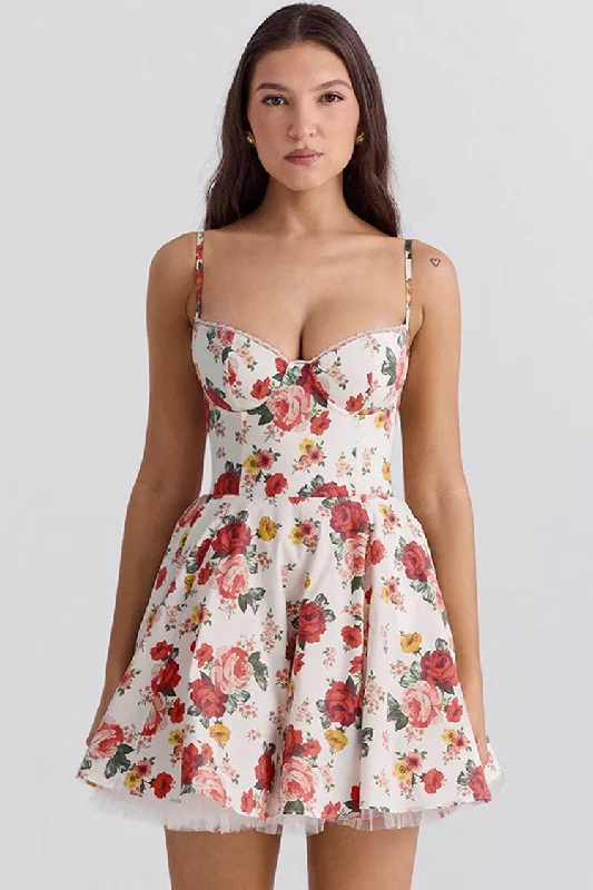 Sustainable Women's Clothes Fairy Floral Print Corset Bustier Fit & Flare Tulle Summer Party Mini Sundress