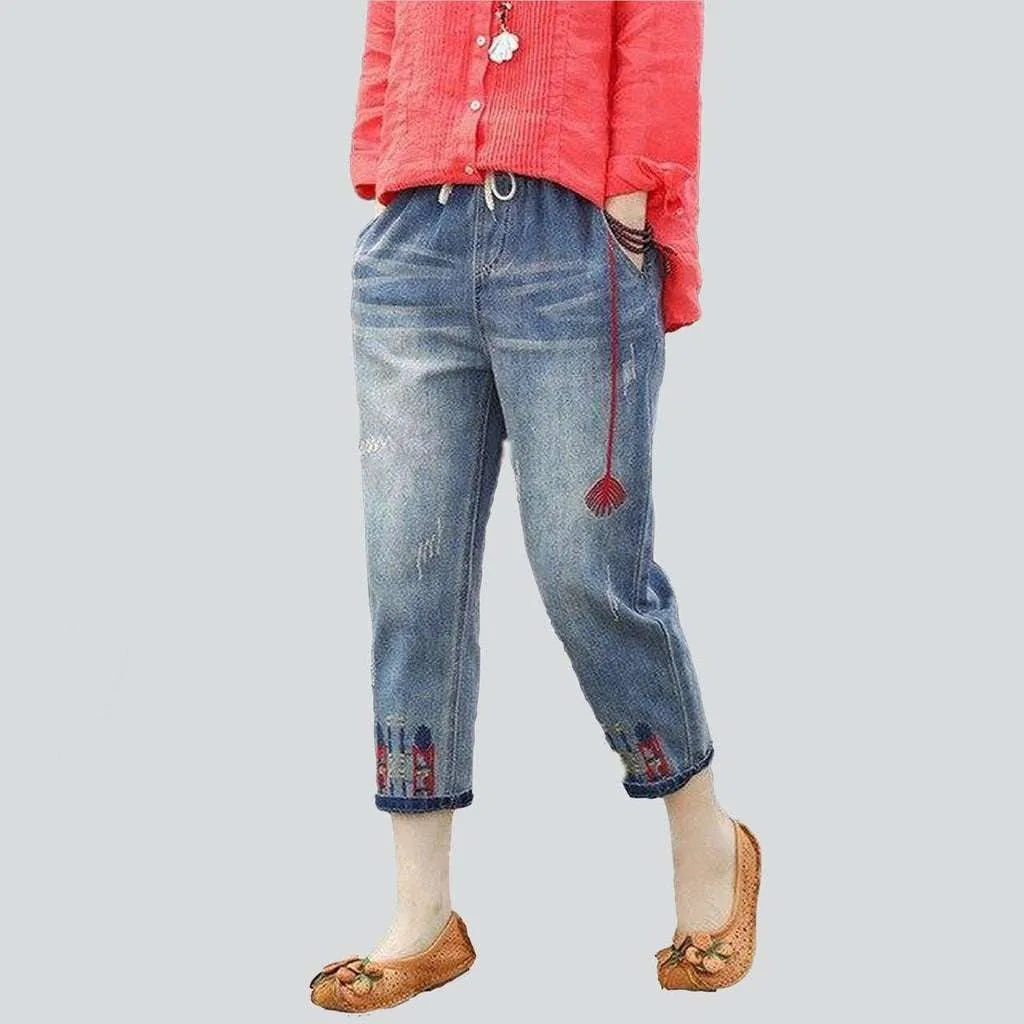 Modern Women's Clothes Printed with flowers women's jeans