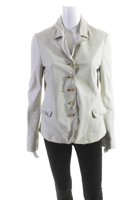 Women's Date Night Outfit Nigel Preston & Knight Womens Long Sleeves Button Up Leather Jacket Beige