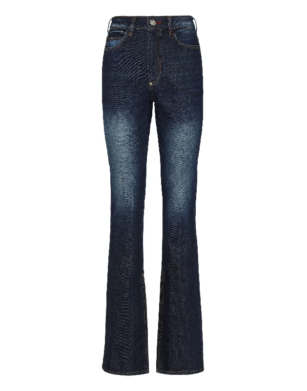 Women's Apparel And Garments Denim Trousers Flare Fit Iconic Plein