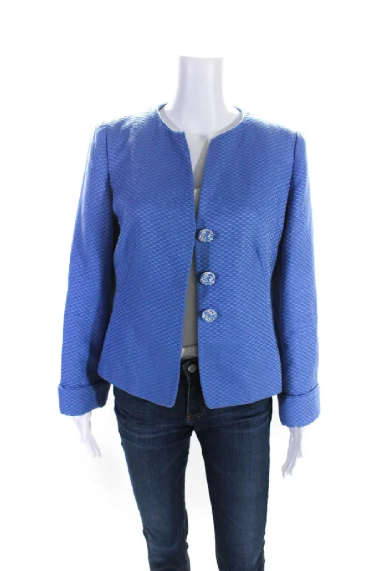 Women's Weekend Outfit Armani Collezioni Womens Satin Jacquard Button Up Jacket Light Blue