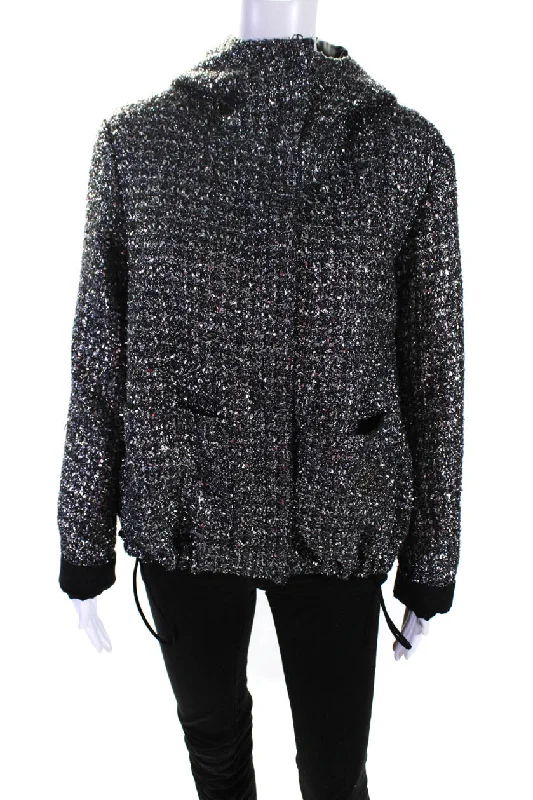 Fashion-forward Women's Wear Lis Lareida Womens Disco Metallic Hooded Platinum Tweed Zip Jacket Silver FR 36