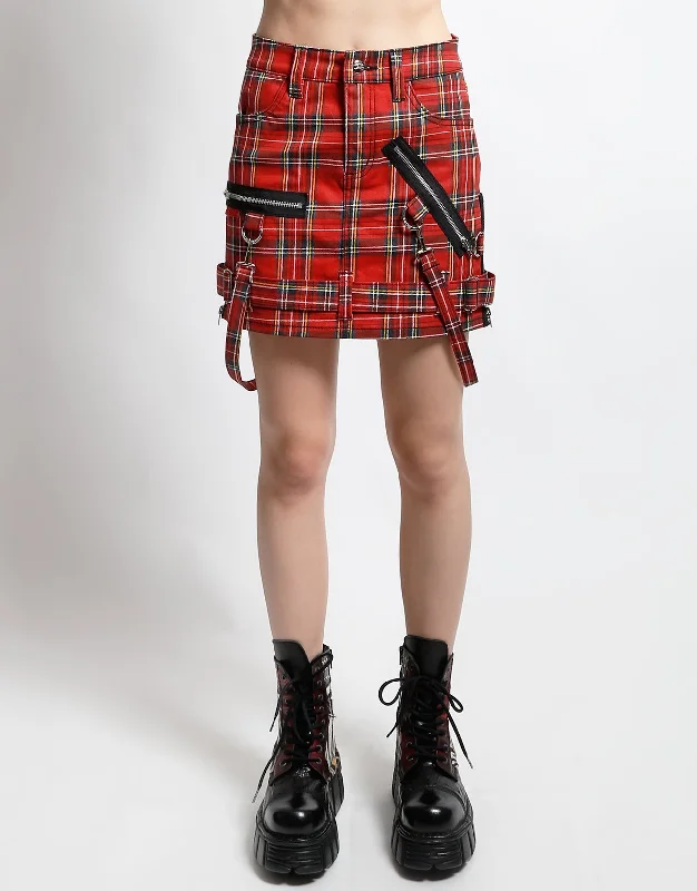 Women's Stylish Outdoor Outfit BONDAGE SKIRT RED PLAID