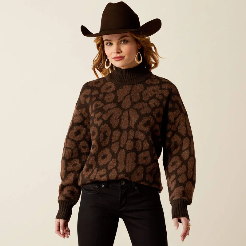 Women's Activewear for Exercise and Sports Ariat Women's Moda Turtle Neck Sweater in Mole Leopard