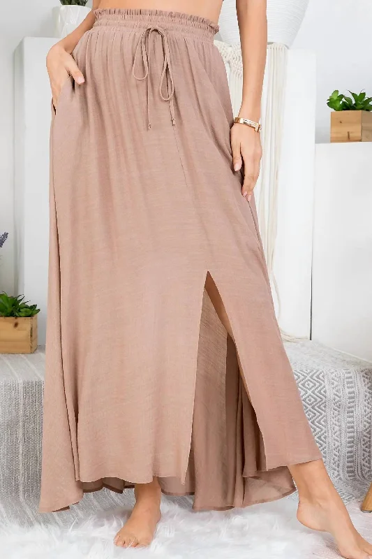 Women's Chic Apparel Curvy Smocked Drawstring Maxi Skirt In Mocha