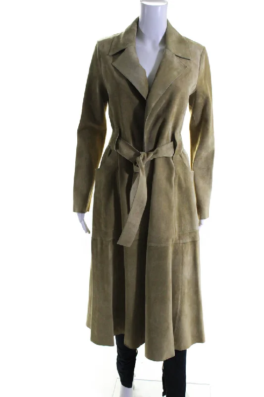 Women's Formal Event Outfit Derek Lam Womens Suede Belted Wrap Coat Ginger Beige