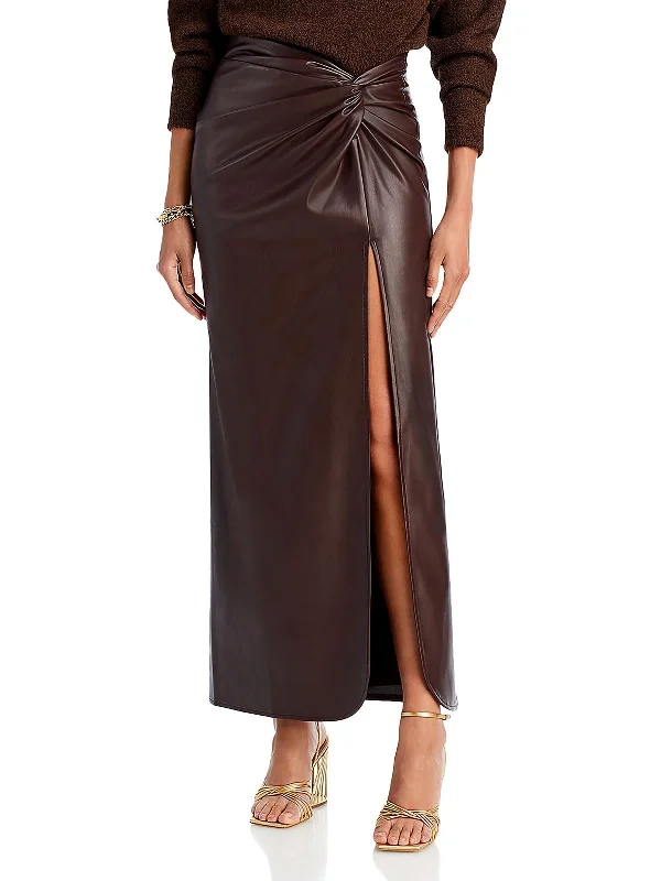 Vintage Women's Fashion Carmela Womens Faux Leather Gathered Maxi Skirt