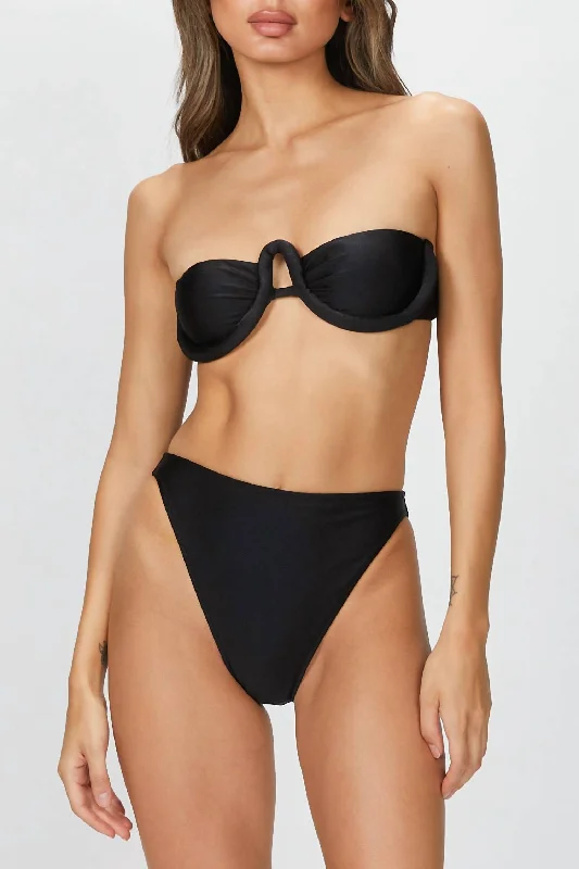 Women's Evening Garments Solid High-Leg Strapless Bikini Set In Black