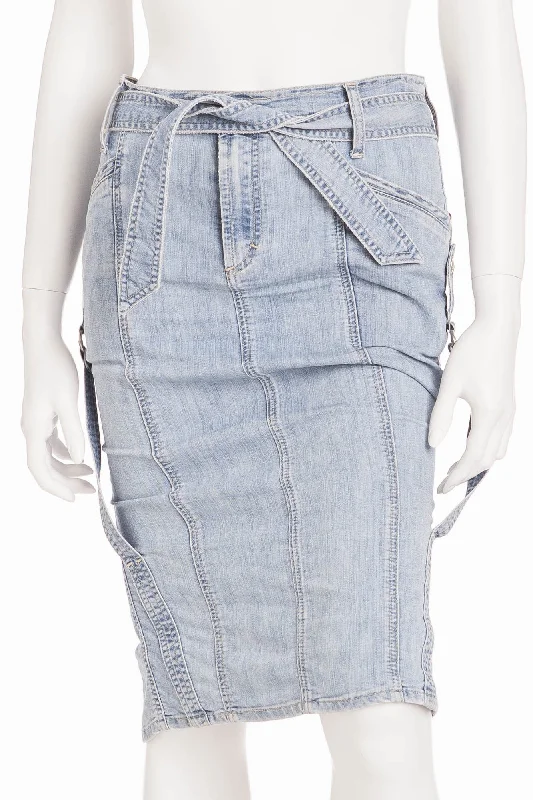 Women's Effortless Casual Outfit Versace  - Denim Pencil Skirt with Zippers -