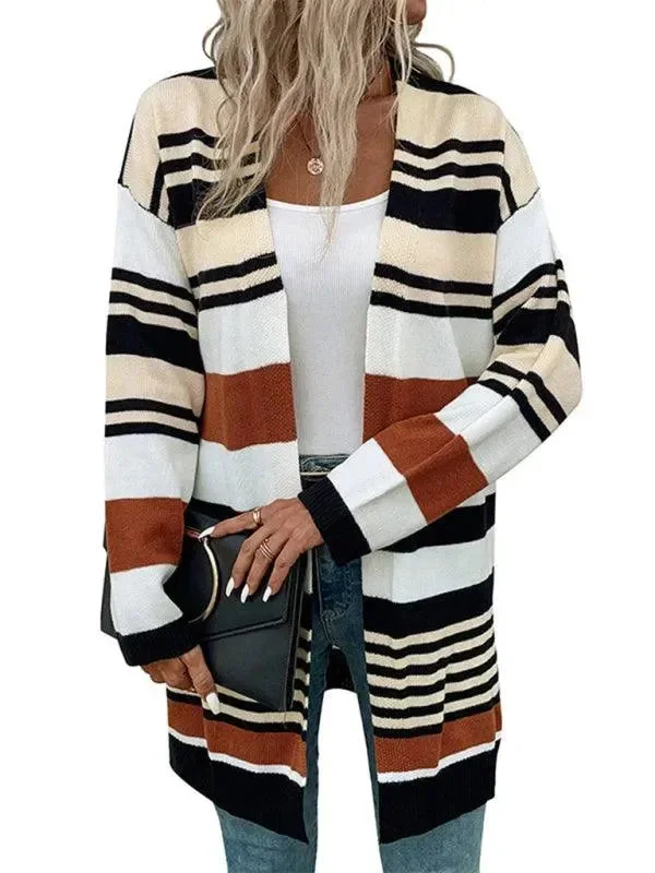 Women's Holiday Clothing Color Block Long Ladies Cardigan Sweater