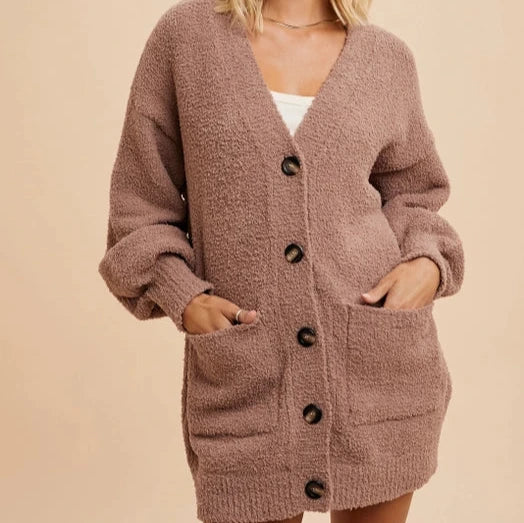 Casual Dresses for Women Women's Button Front Chenille Cardigan in Taupe