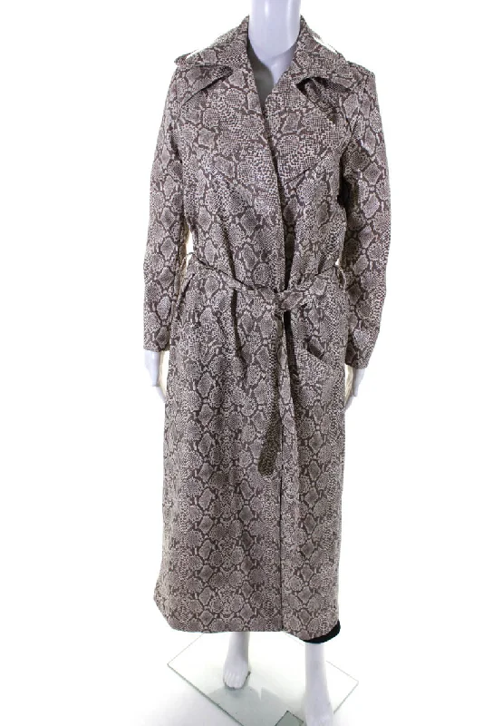 Women's Tailored Outfit Michael Lo Sordo Women Faux Leather Snakeskin Print Belted Overcoat Brown