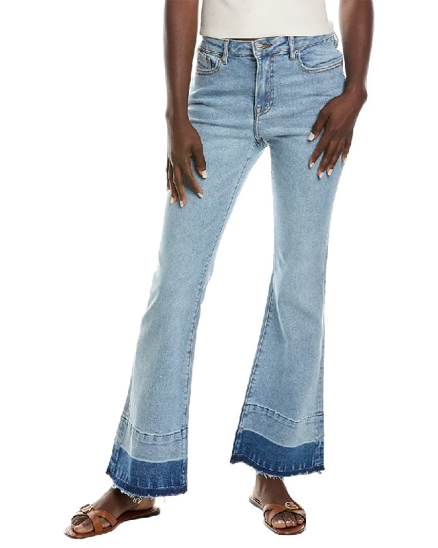 Elegant Women's Fashion DRIFTWOOD DENIM Released Hem Undone Light Wash Flare Jean