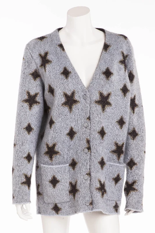 Casual Chic for Women Saint Laurent - Long Sleeve Light Blue Cardigan with Black Stars - M