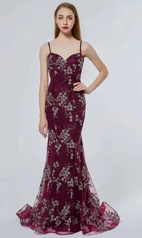 Women's Contemporary Apparel J'Adore Dresses J19019 - Floral Trumpet Prom Gown