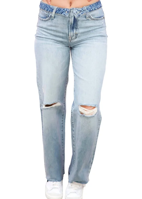 Women's Timeless Attire High Waist Dad Jeans In Light Blue