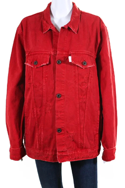 Trendy Women's Dresses Online Off-White Red Denim Jacket