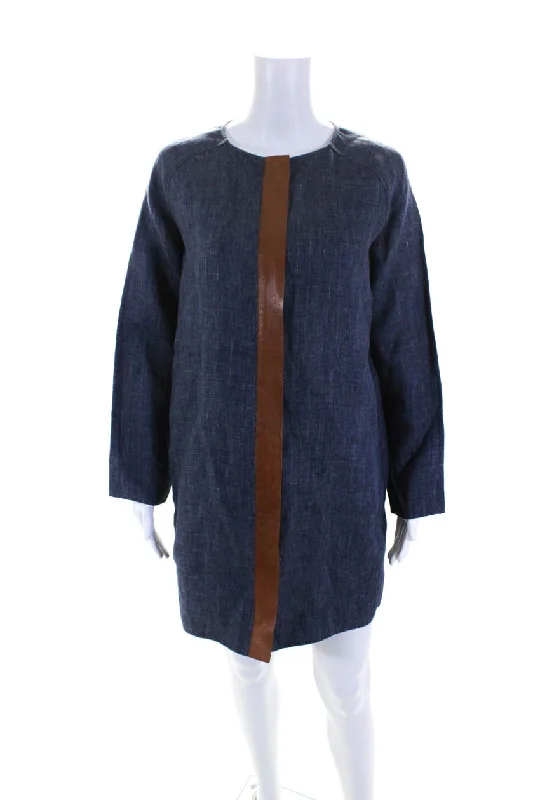 Women's Party Outfit Lafayette 148 New York Womens Linen Full Zipper Coat Galaxy Blue