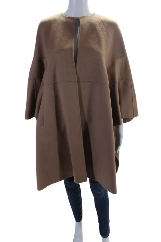 Comfortable Casual Wear Valentino Womens Wool Open Front Cape Poncho Brown