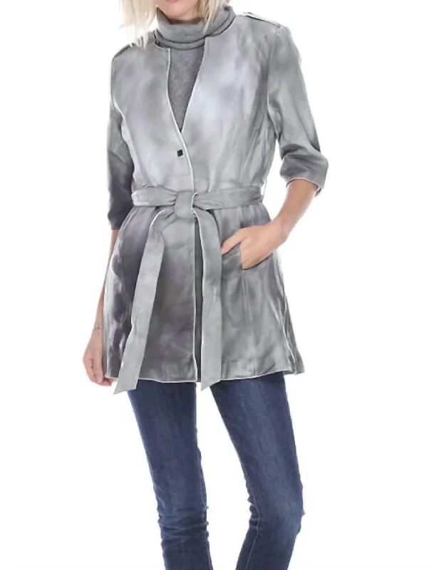 Stylish Women's Clothes for Work and Play Dip Dye Long Leather Coat In Grey