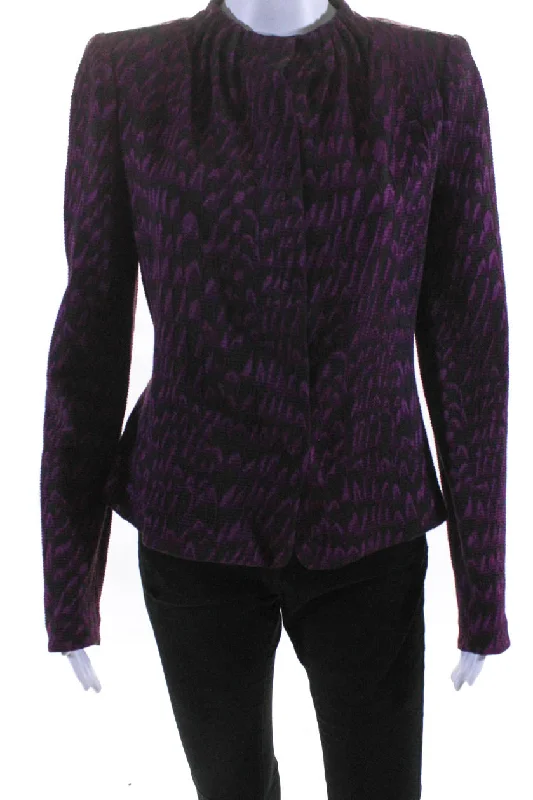 Women's Trendy Outfit Armani Collezioni Womens Purple Printed Crew Neck Long Sleeve Jacket