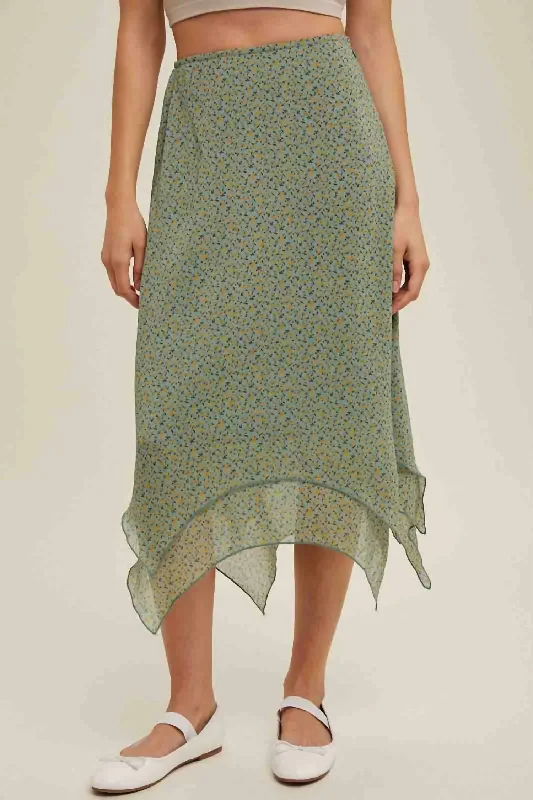 Clothing Woman Floral Midi Skirt In Dark Sage/yellow