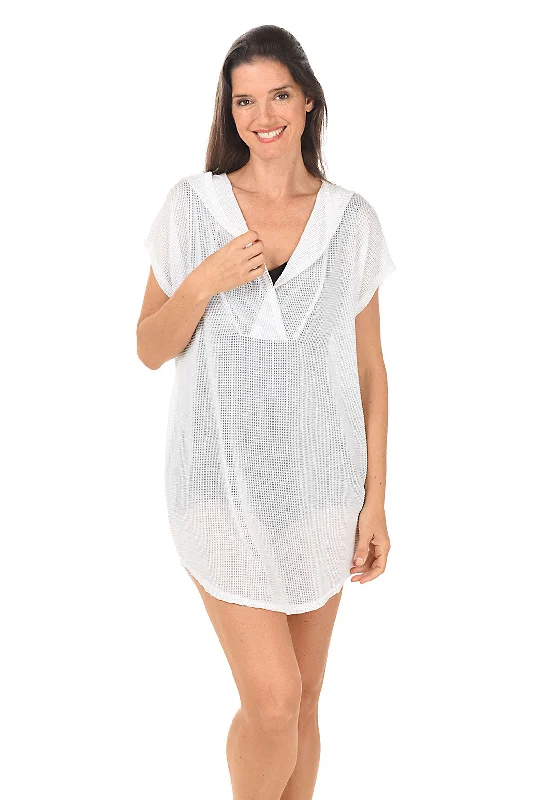 Fashion-forward Women's Clothing Gofret Mesh Short Sleeve Hoodie Cover-Up