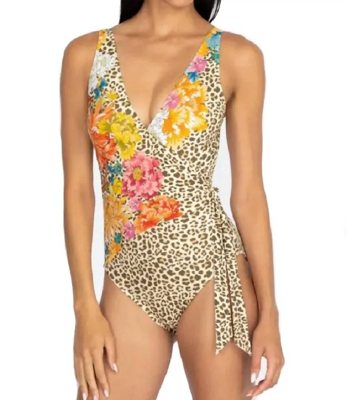 Women's Everyday Apparel Leopard Wrap One Piece In Multi