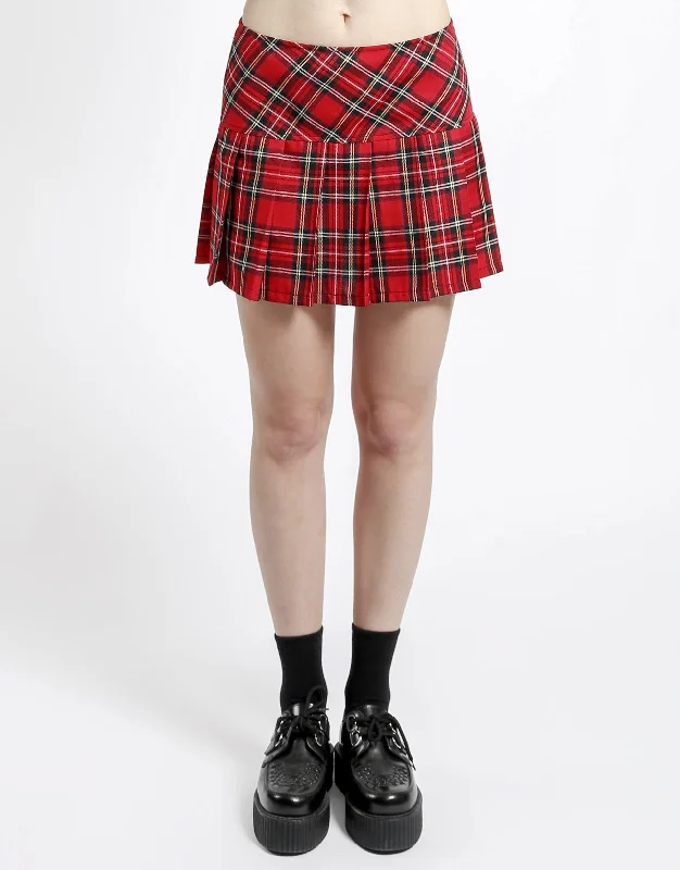 Women's Floral Print Outfit PLEATED  SKIRT RED PLAID