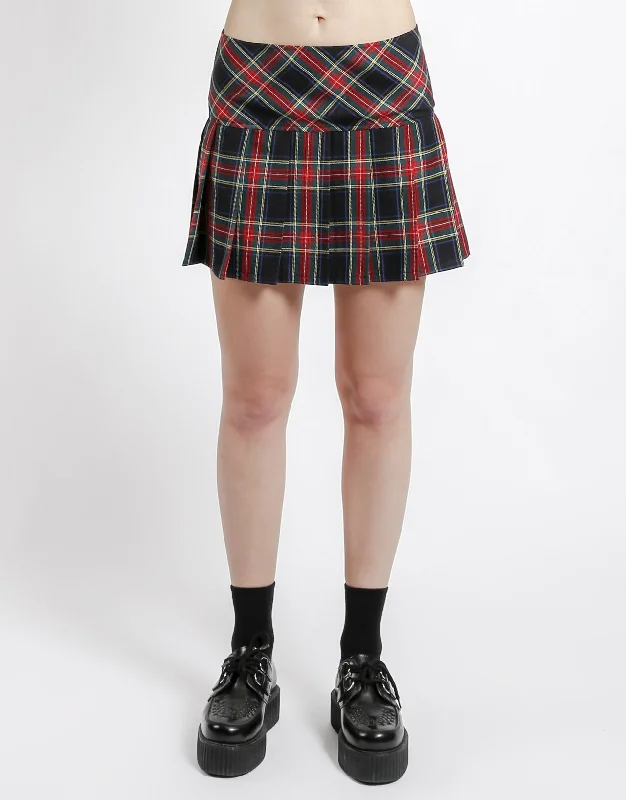 Women's High-Fashion Outfit PLEATED SKIRT BLACK PLAID