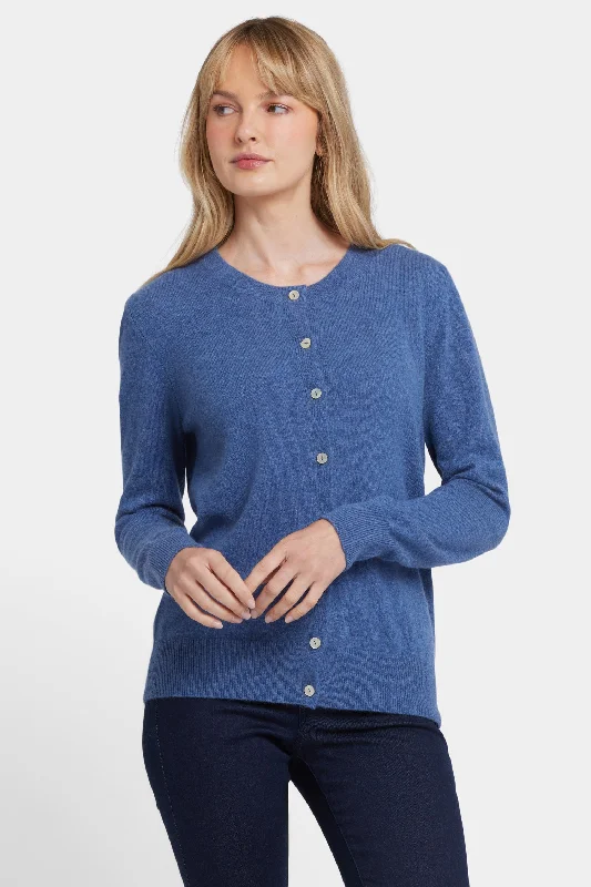 Women's Clothing Stores Cashmere Crewneck Cardigan - Heather Blue