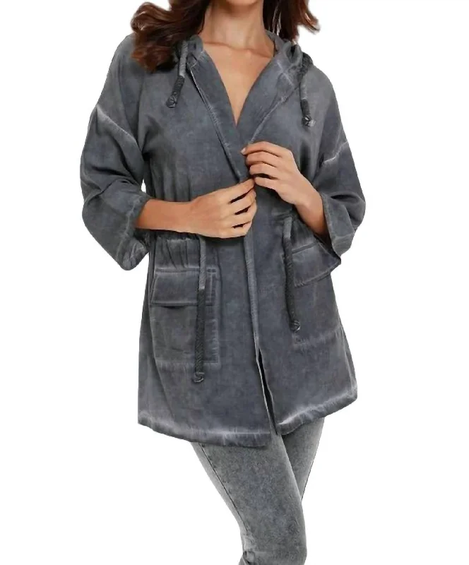 Elegant Women's Clothing Online Jennifer Hooded Long Trench Coat In Charcoal