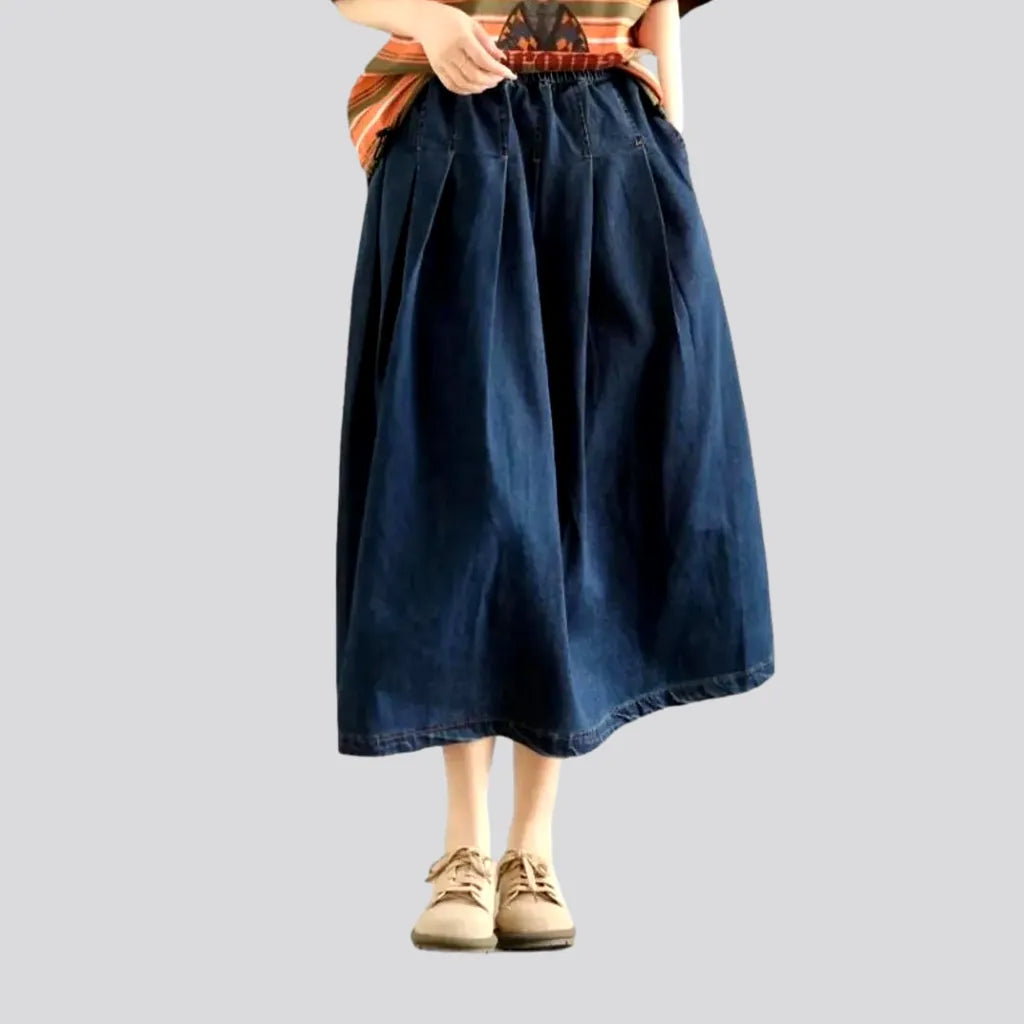 Affordable Women's Clothing Pleated-waistline denim skirt for women