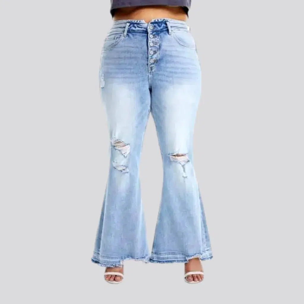 Women's Clothing Outfit Set High-waist raw-hem jeans
 for ladies