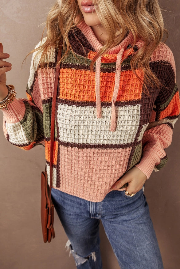 Online Shopping Boutiques Women's Multi-Color Block Waffle Knit Sweater in Orange