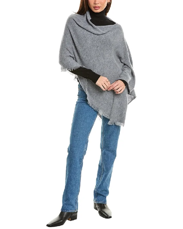 Women's Online Boutique Amicale Cashmere Fringe Asymmetrical Cashmere Poncho