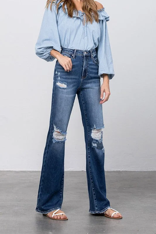 Women's Resort Garments High Waist Ripped Flare Jeans