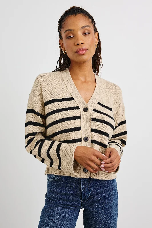 Clothing Brands GENEVA CARDIGAN - OATMEAL BLACK STRIPE