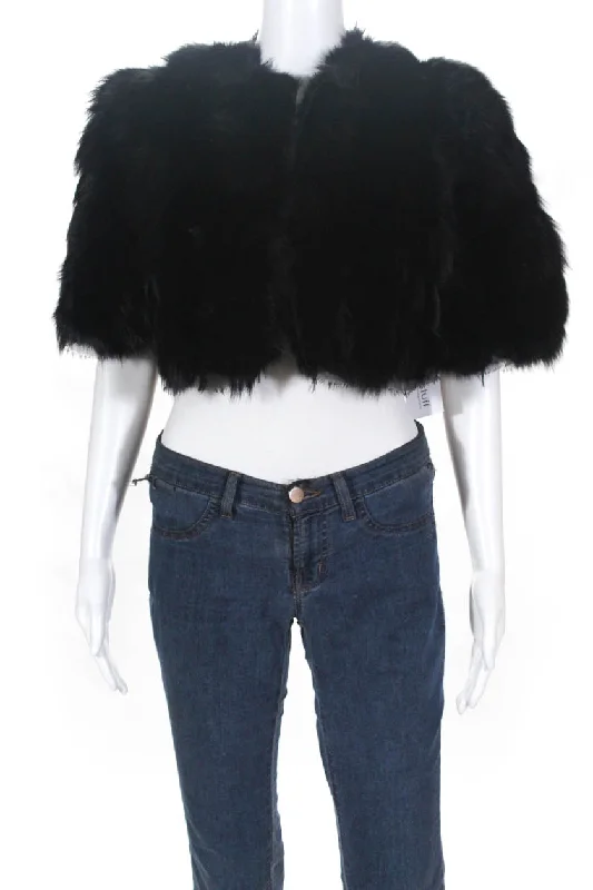 Fashionable Tops for Women Roberto Cavalli Womens Fox Fur Fringe Cropped Coat Black