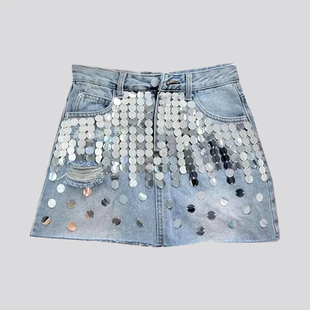 Women's Holiday Attire Raw-hem shiny women's denim skort