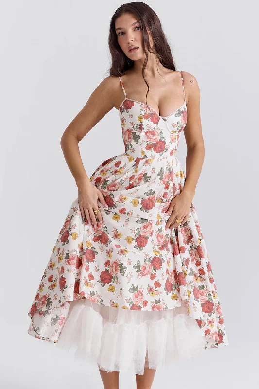 Women's Transitional Clothes Sexy Floral Corset Bustier Fit & Flare Tulle Pocket Vacation Midi Sundress