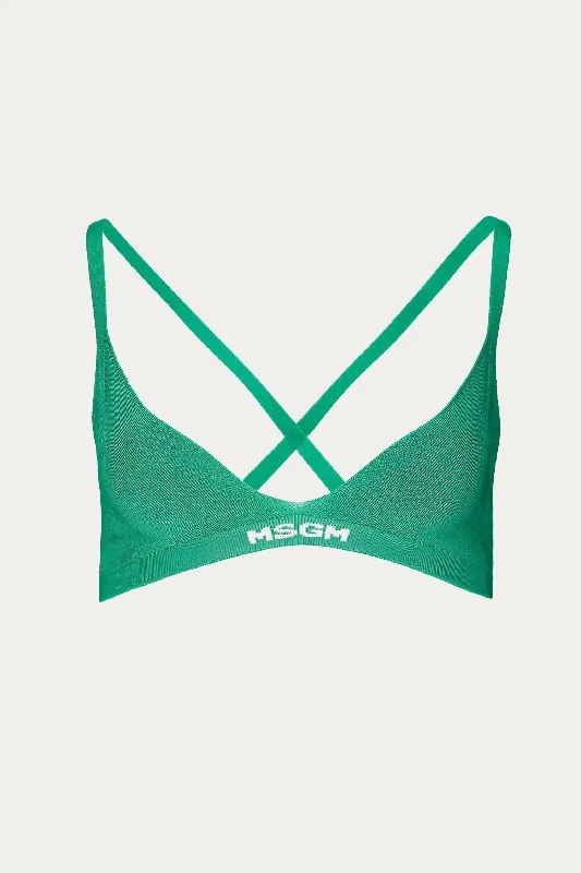 Women's Evening Attire Ribbed Knit Logo-Hem Bra In Green