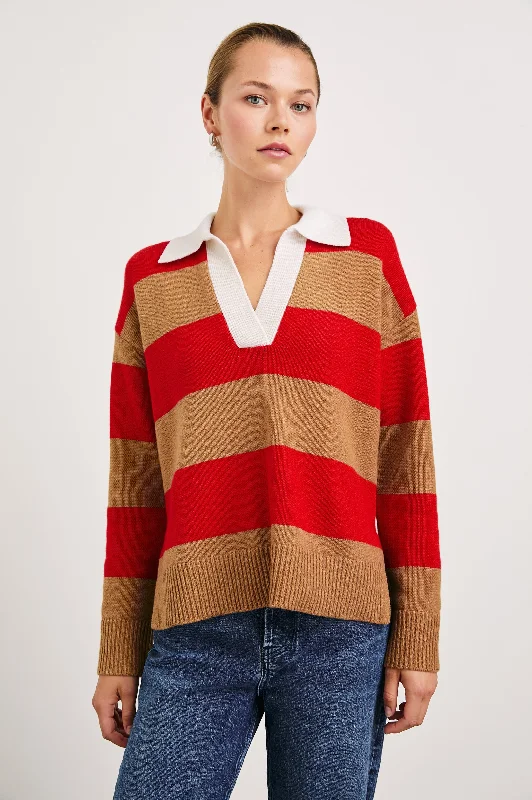 Trendy Online Boutiques HARRIS SWEATER - CHERRY CAMEL STRIPE