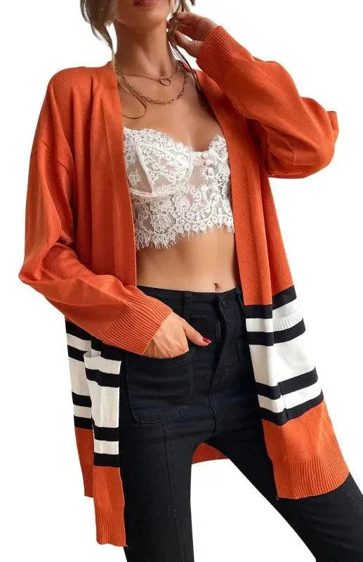 Women's Tops And Clothing Contrast Stitching Women Cardigan Sweater