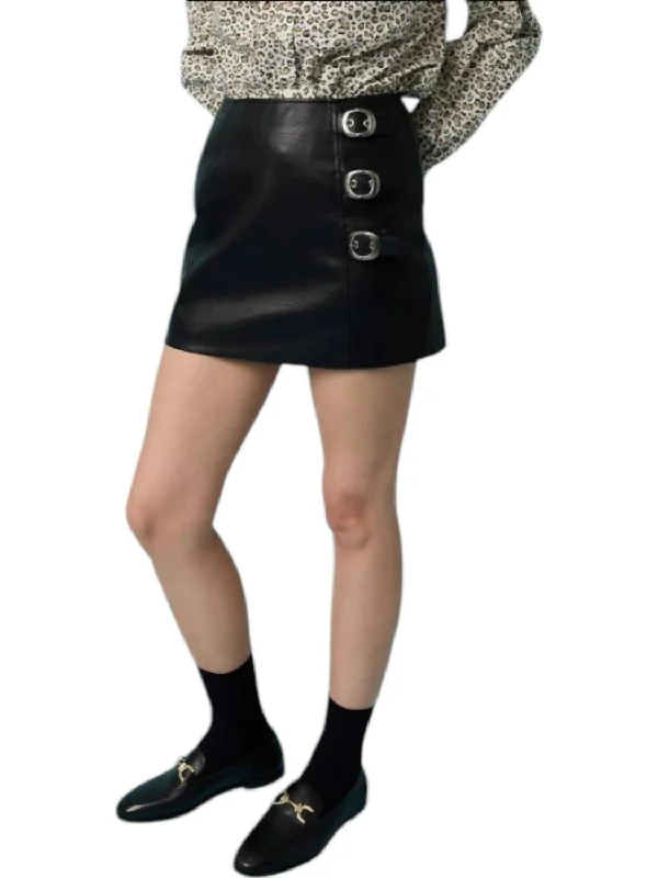 Online Impressions Boutique Faux Pebble Leather Buckle Mini Skirt In Black