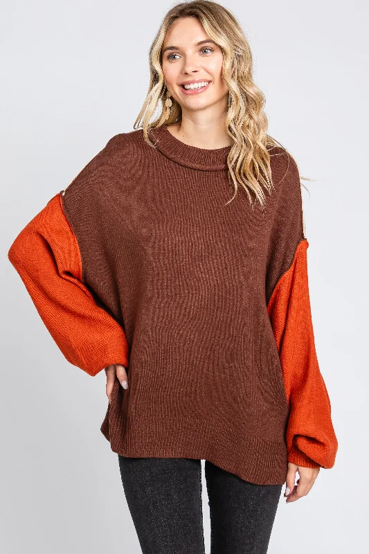 Online Boutiques Affordable Brown Multi-Color Knit Sweater