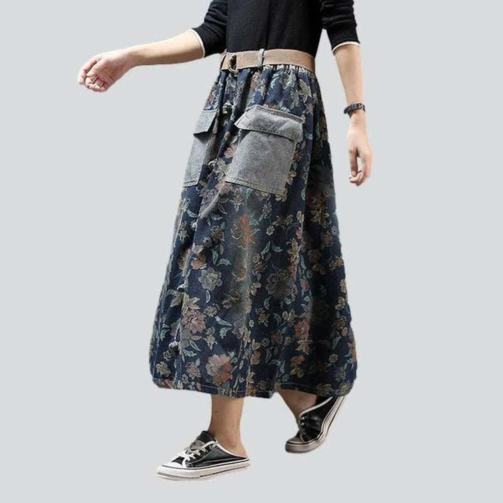 Women's Cozy Clothes Cargo jeans skirt with flowers