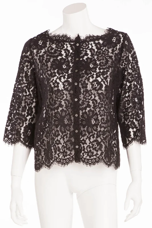 Women's Clothes for All-Day Comfort and Style Joie - Black Lace Button Up 3/4 Sleeve Blouse -