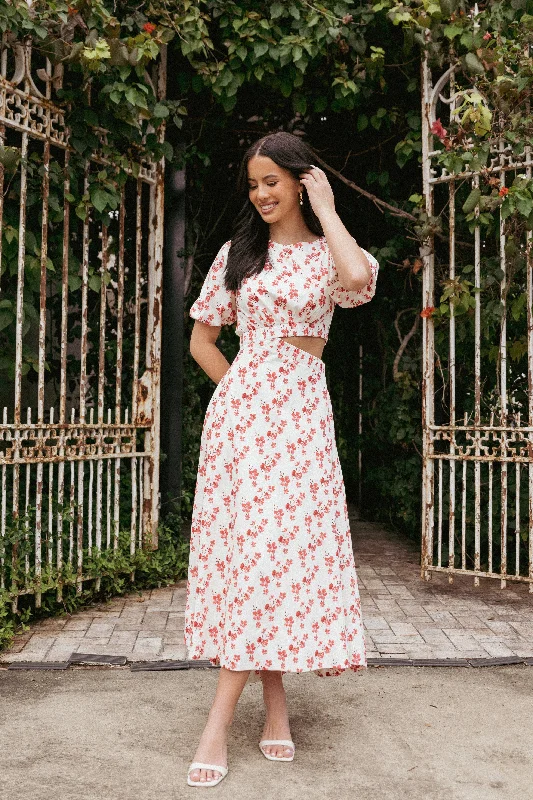 Sustainable Women's Clothing Aminah Puff Sleeve Dress - Red Floral